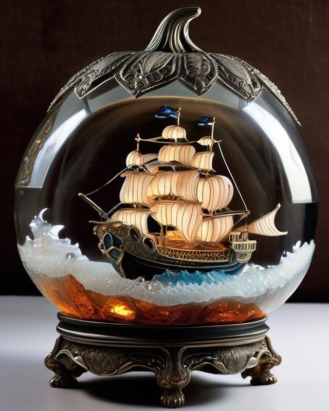 Pumpkin Glass with Ship Inside