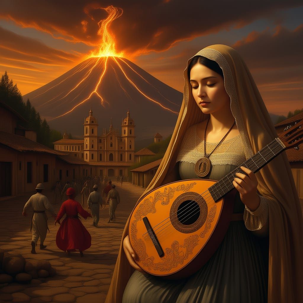 Image in the colonial Quito art style that contains the following elements: Mother Francisca Mariana de Jesus Torres (not touching the vihue...