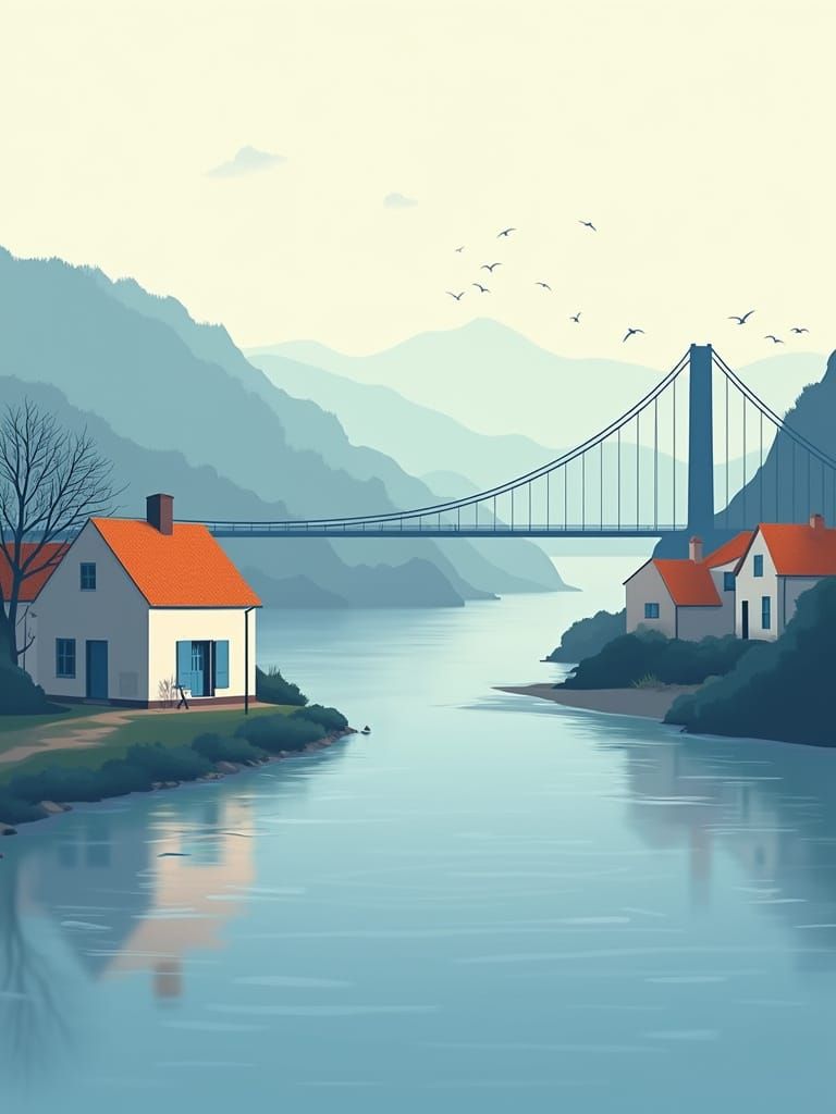 Peaceful Brittany Landscape in Cool Blues and Warm Orange Ac...