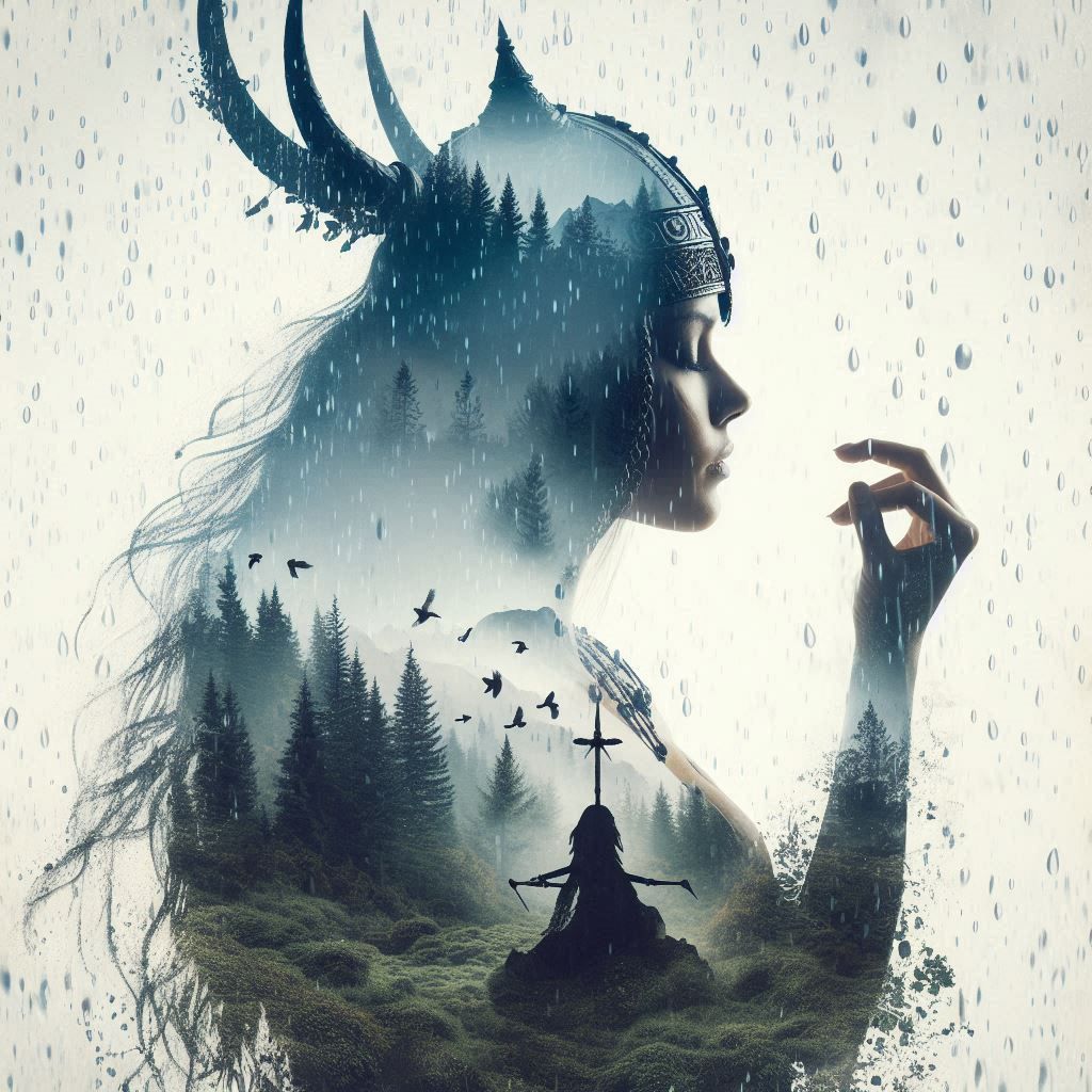 double exposure beautiful fantasy DALL-E 3 portrait landscape..