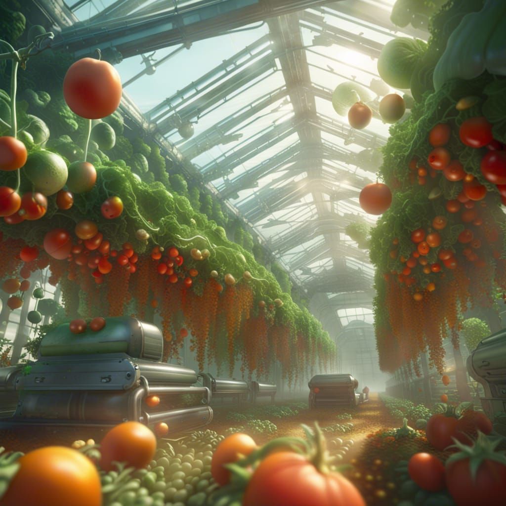 Tomato greenhouse & the harvesting robots - AI Generated Artwork ...