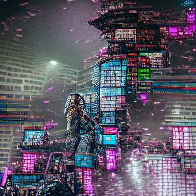 Cyberpunk city with pixel sorting