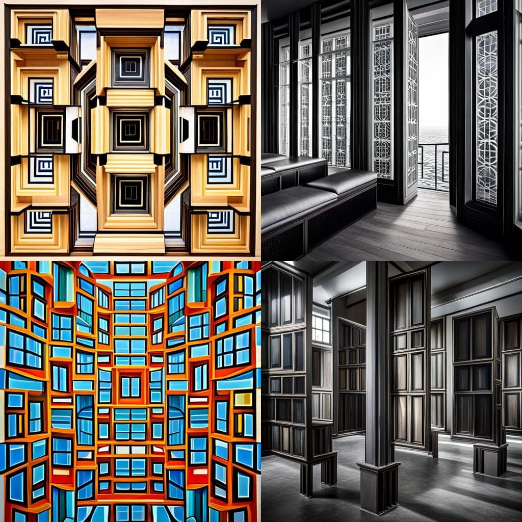 Geometric Arranged Windows optical illusion, sculpture of glass windows ...