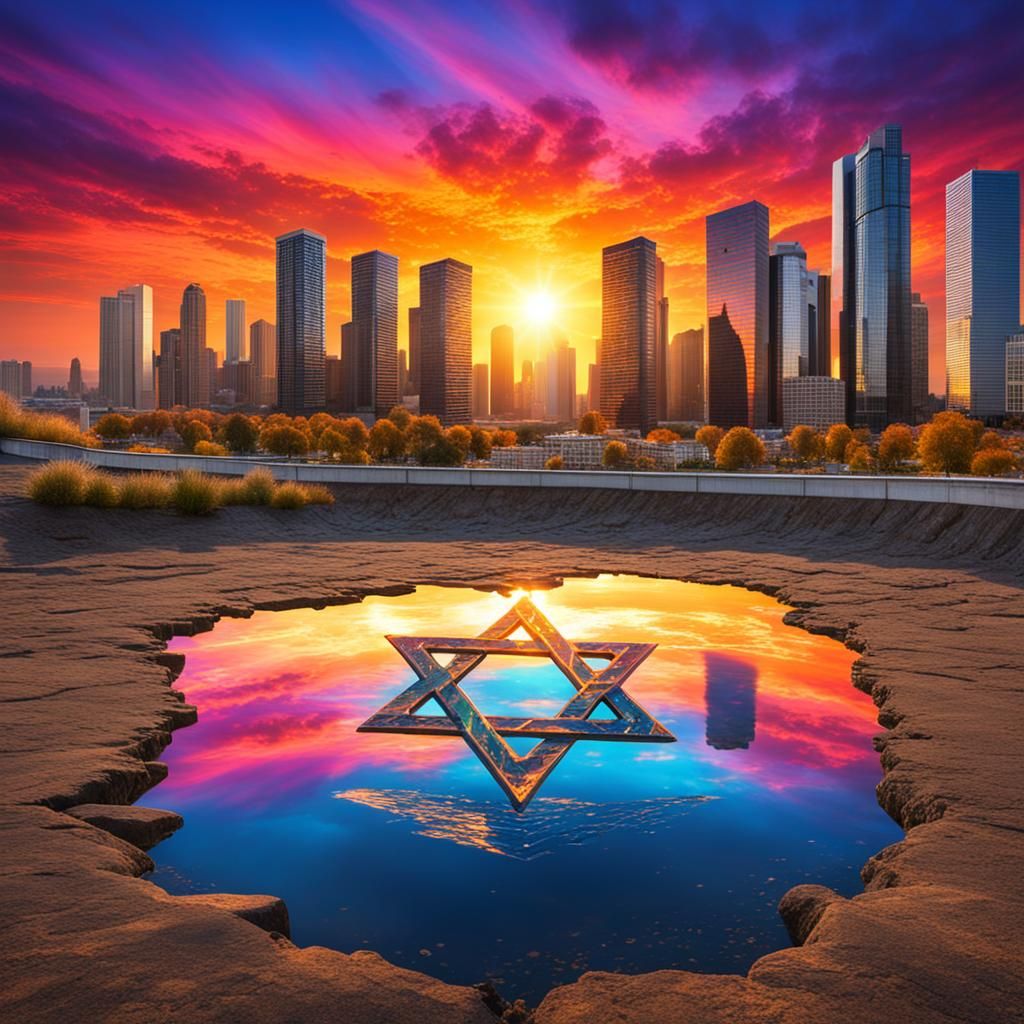 Sunset with Star of David Water Sculpture