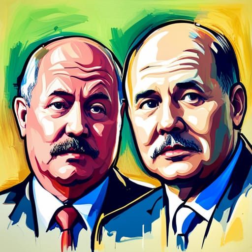 Lukashenko and Prigozhin Eating Trash in Abstract Art