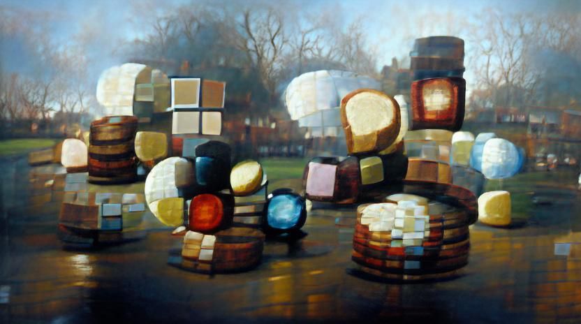 Blurry sharpness in a dark sunlight with round squares oil p...