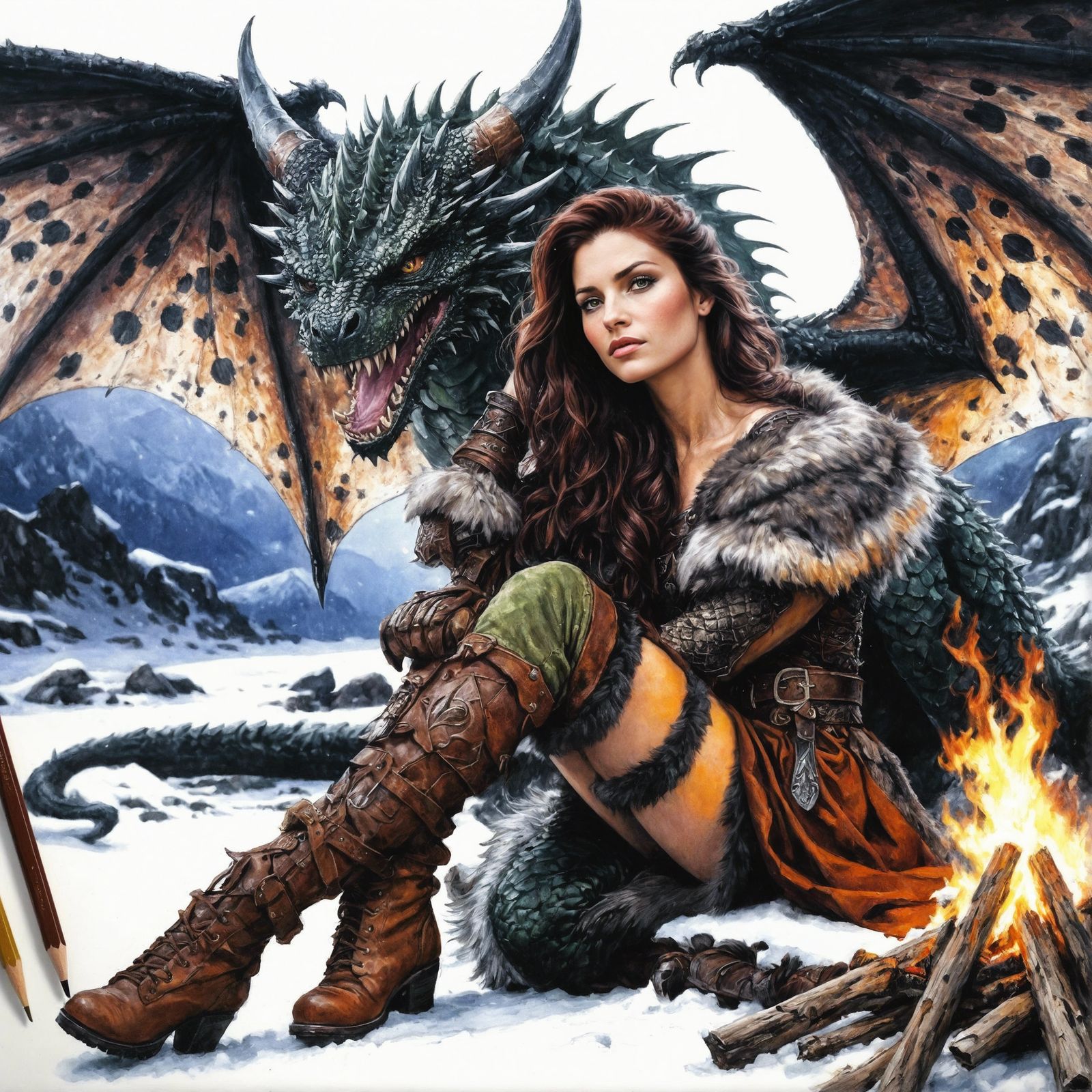 Warrioress With Her Dragon Companion