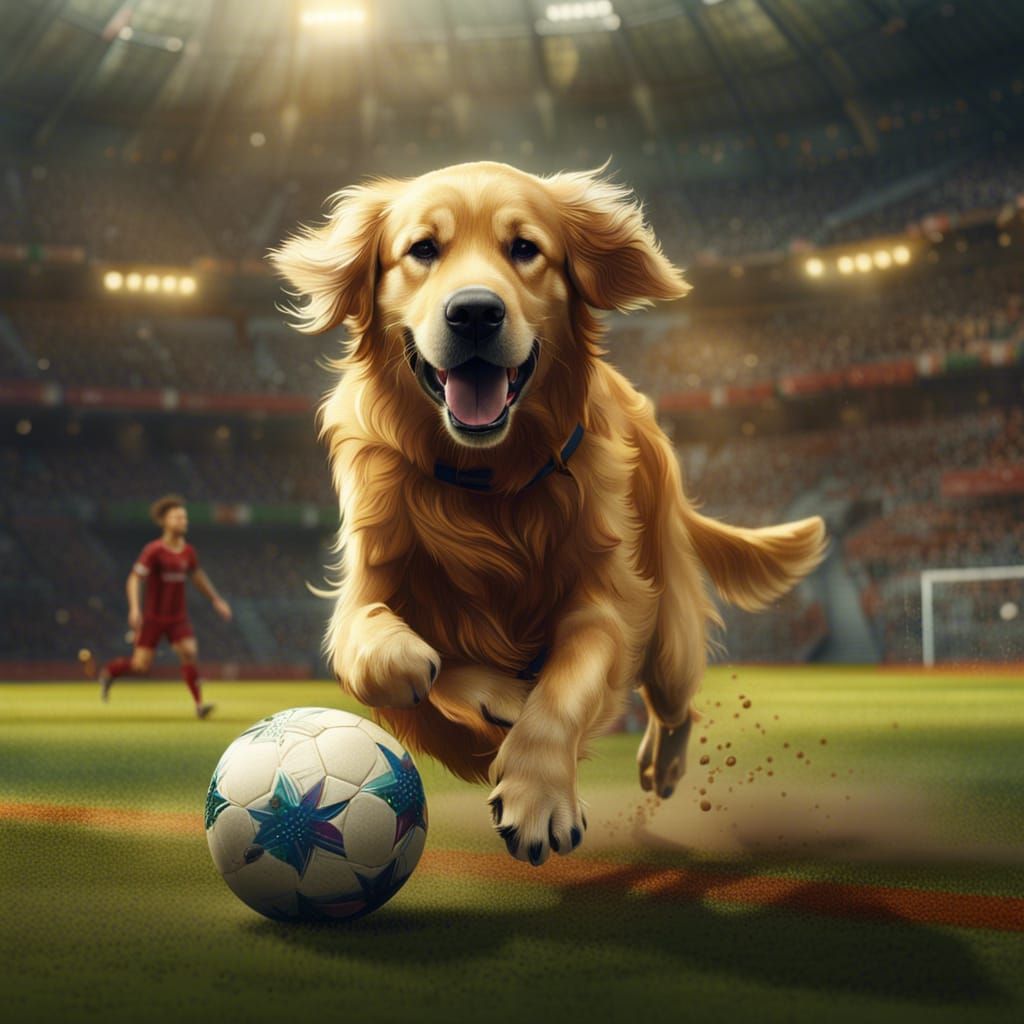 A golden retriever playing soccer - AI Generated Artwork - NightCafe ...