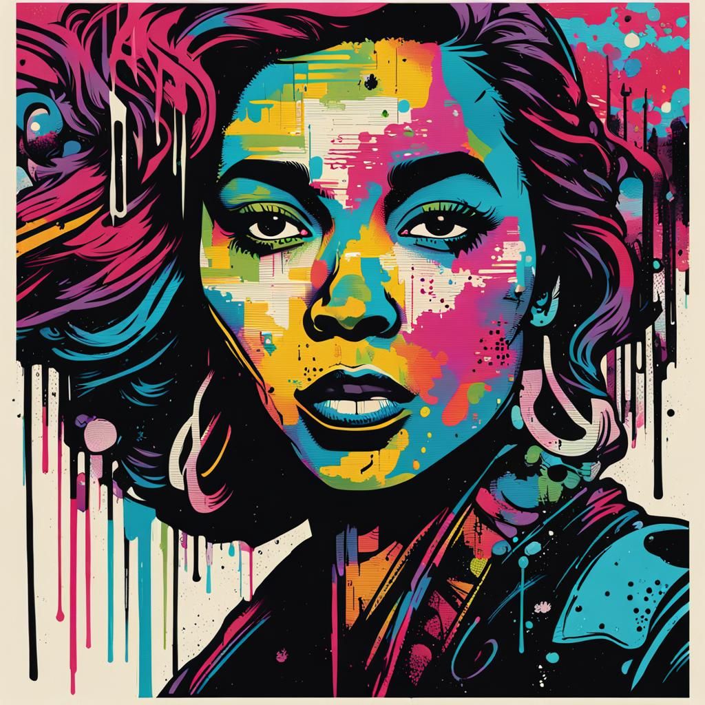 highly textured ultra-detailed modern synthwave goddess graf...