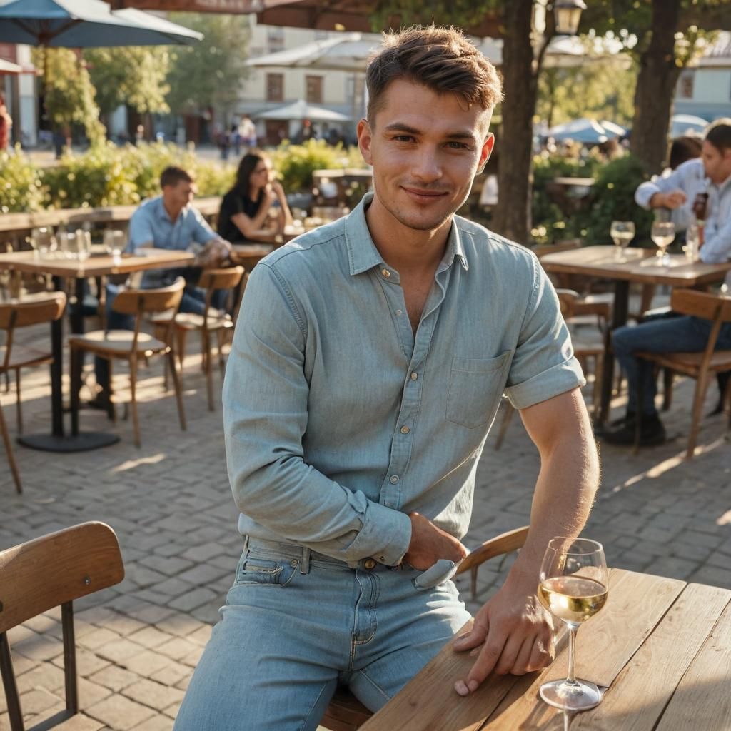 Man with Wine in Natural Light: Film Photography