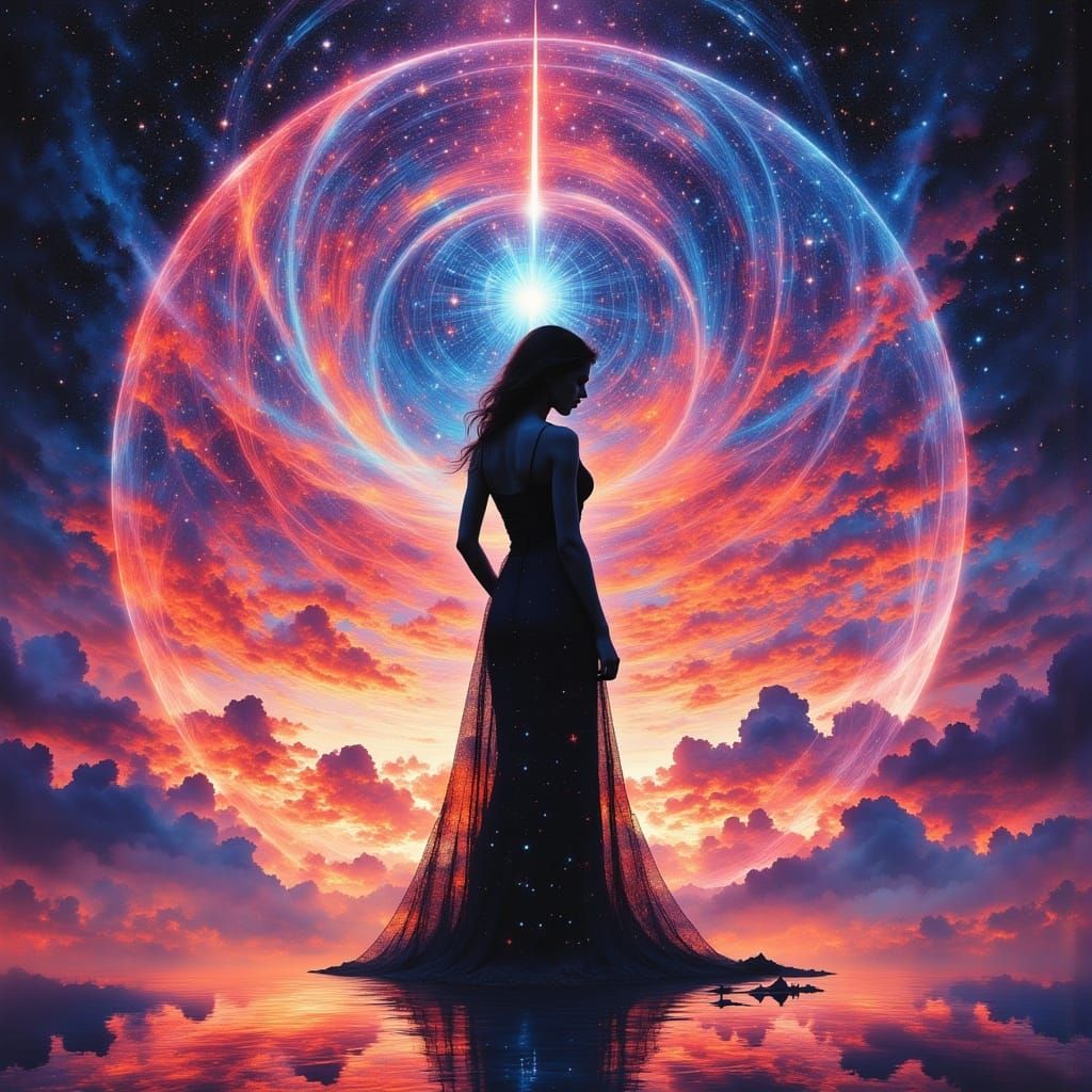 Dreamlike Sunset: Holographic Astral Cosmic Illustration