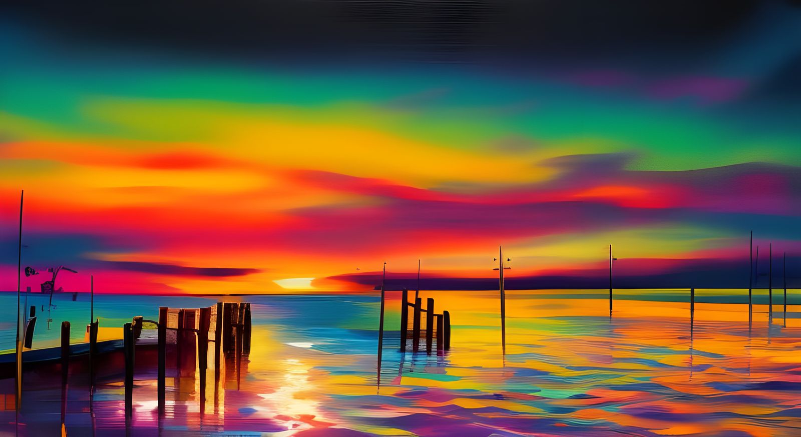 a beautiful beach at sunset, graffiti art, splash art, street art, spray paint, oil gouache melting, ...  by @William Wallis