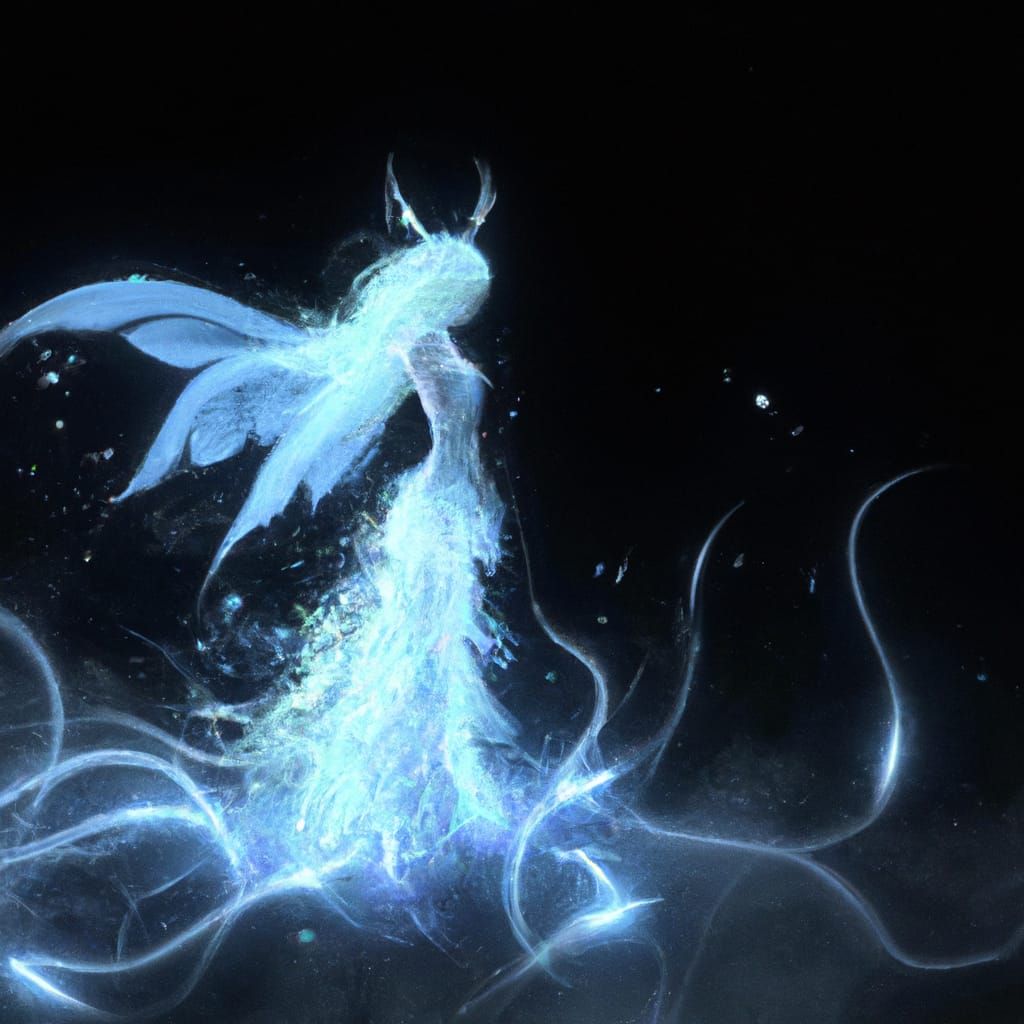 Fairy with white hair, dress made out of electricity Fairy wings, low opacity, white colors, 8k resolution ...  by @Raven Goth