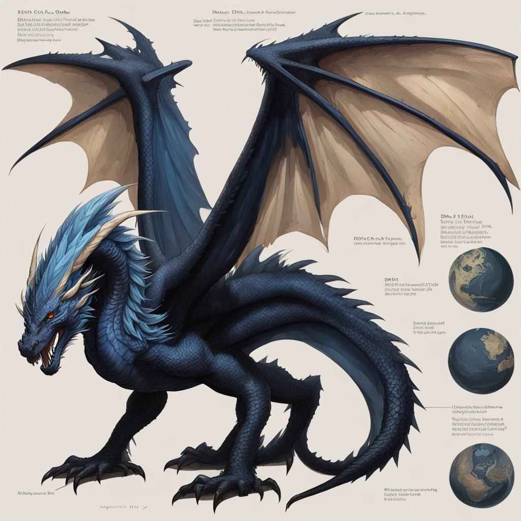 Hyperdetailed sheet and concept art of D&D black dragon with...