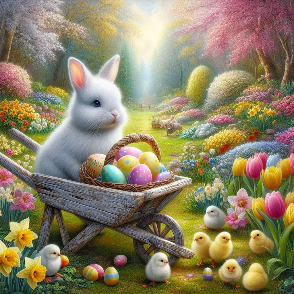 Easter Bunny in a Wheelbarrow
