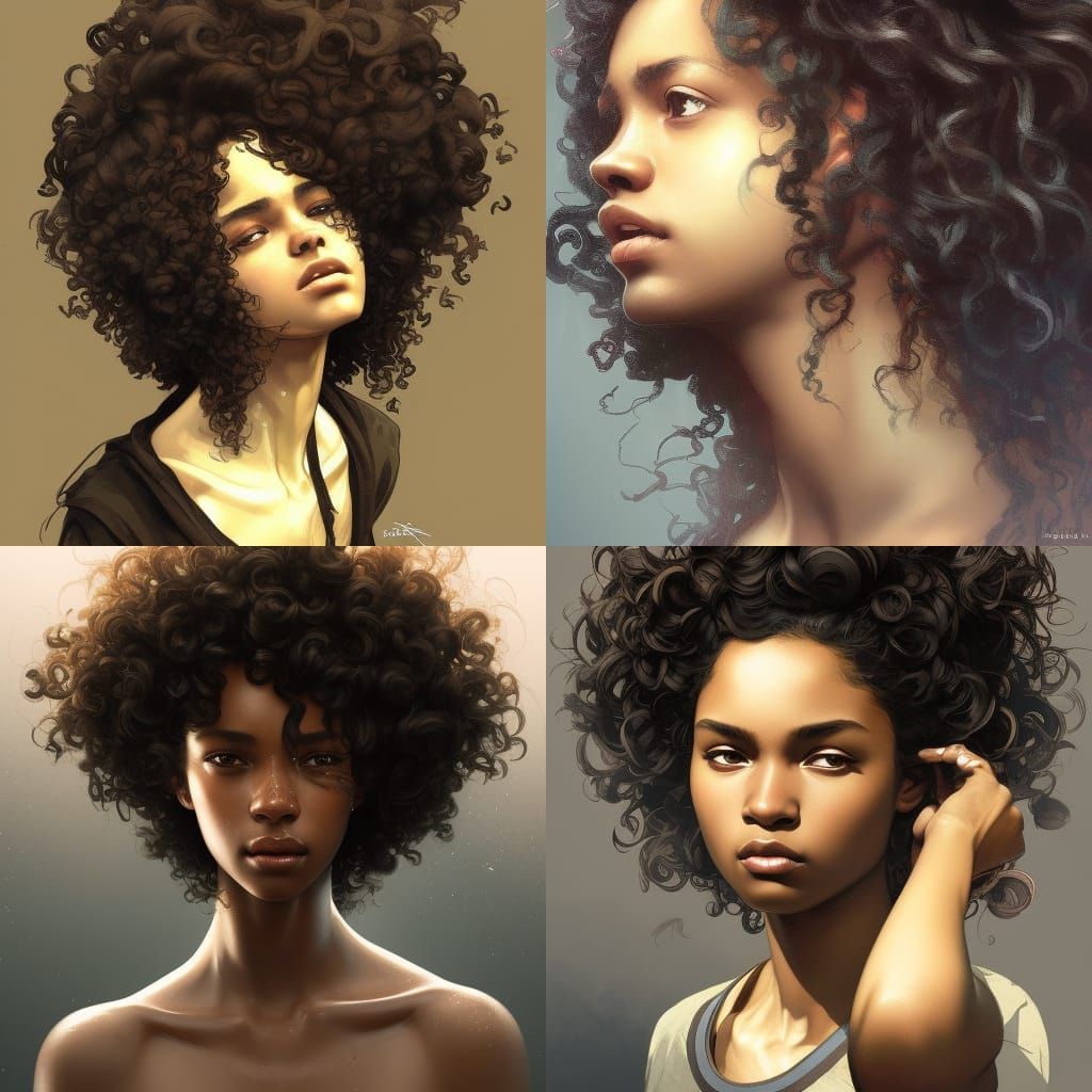 Beautiful, teenage, black, curly hair, black hair