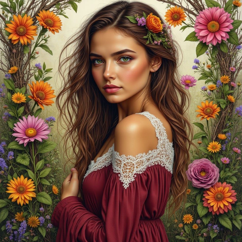 German woman, with flowers