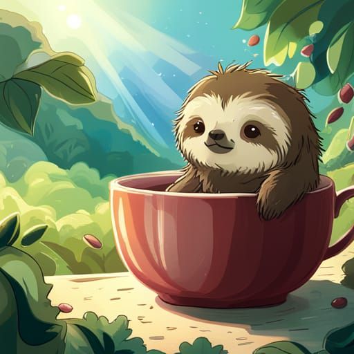 Adorable sloth in a teacup cute fluffy magical fantasy botanical studio ghibli style illustration   by @amyrytea