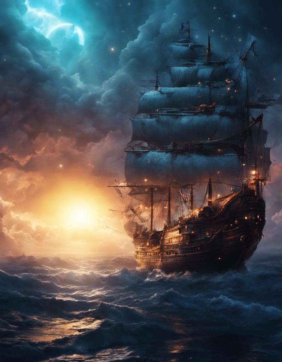 A Magical Pirate Ship In Ocean - Ai Generated Artwork - Nightcafe Creator