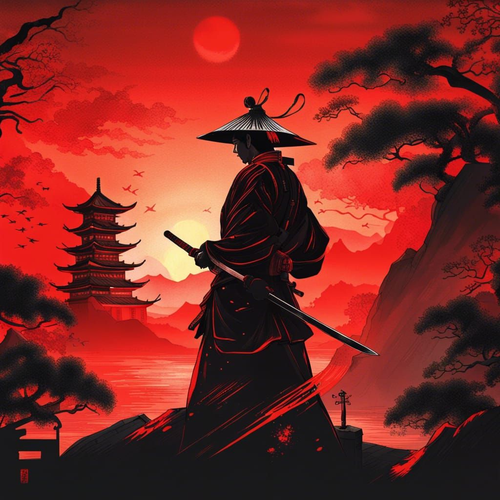 Samurai at Sunset - AI Generated Artwork - NightCafe Creator