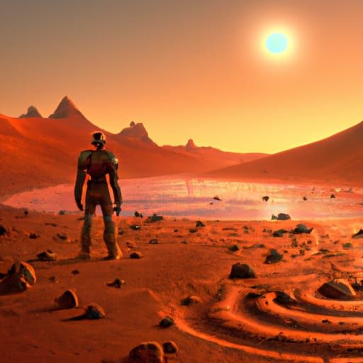 Man on mars looking at ocean