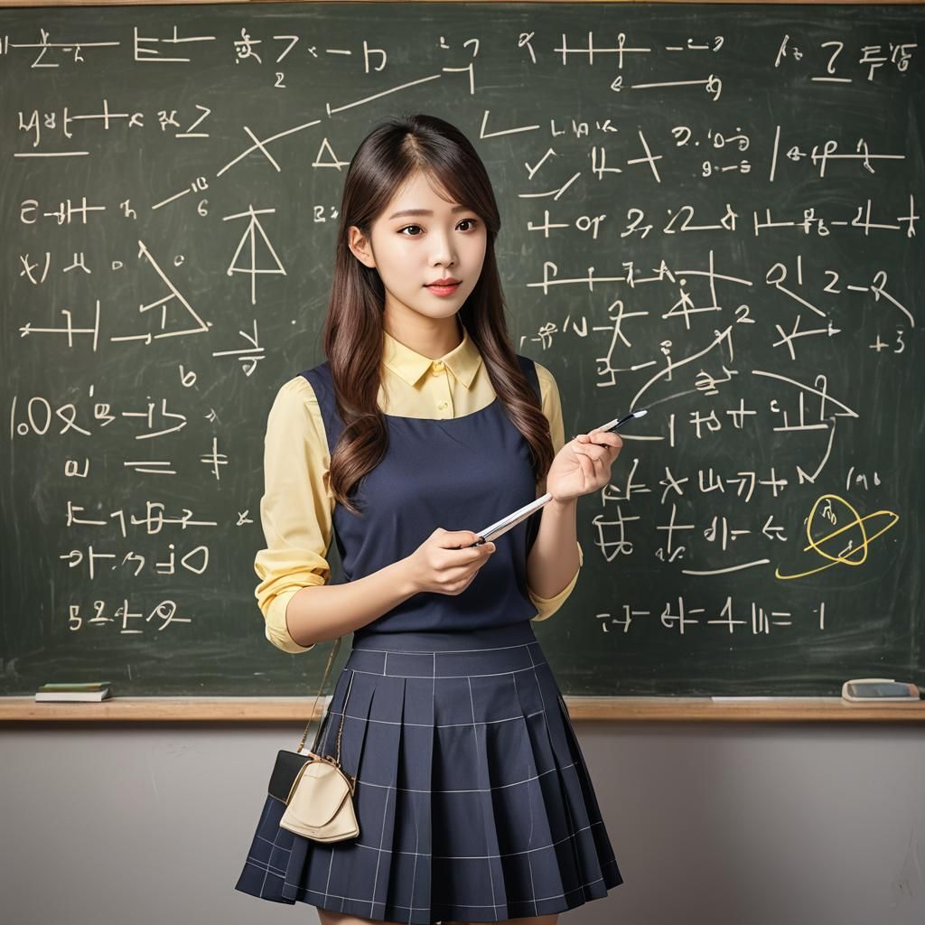 Fashionable Girl Explains Math in Detailed Digital Painting