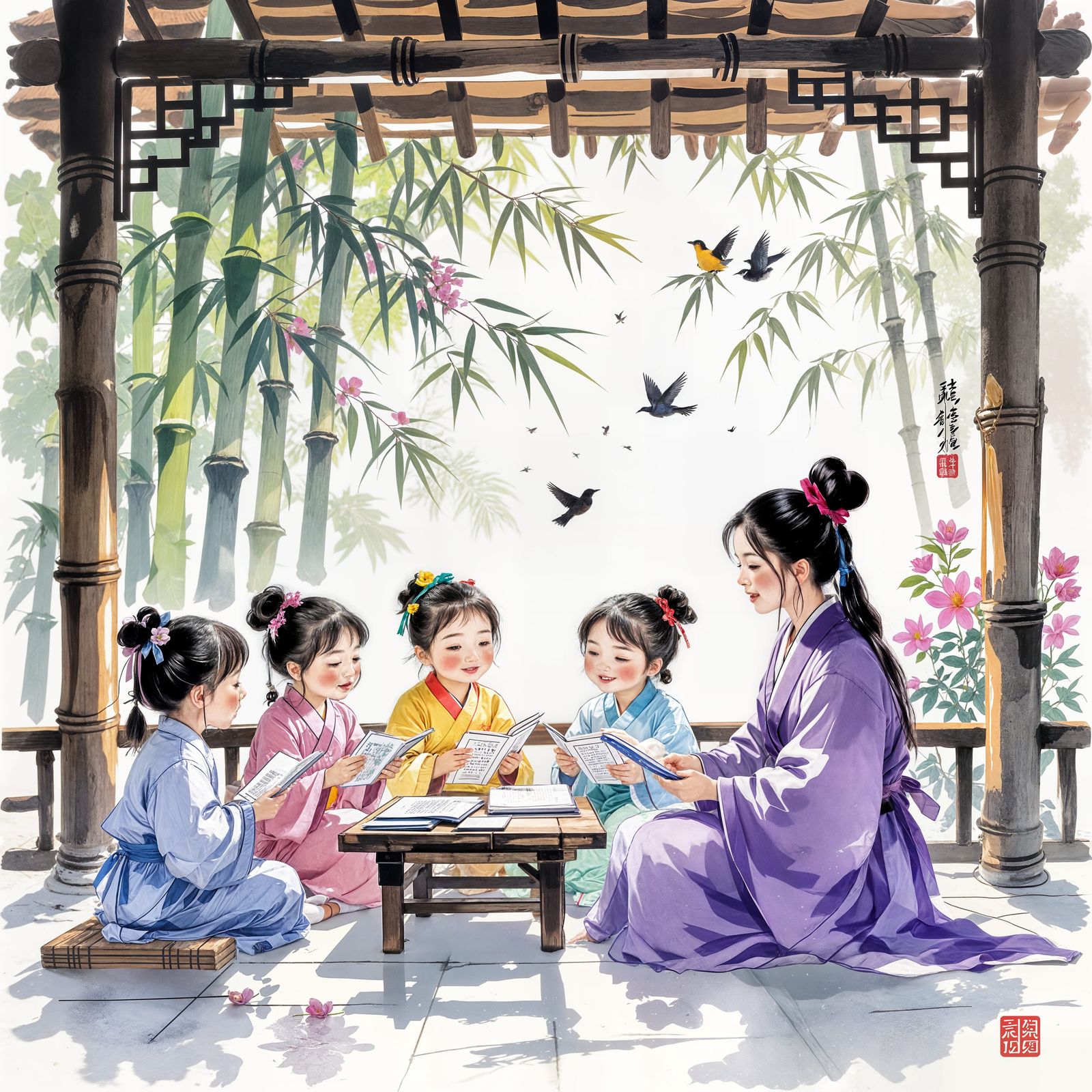 Children Learn Chinese Culture in Bamboo Hut