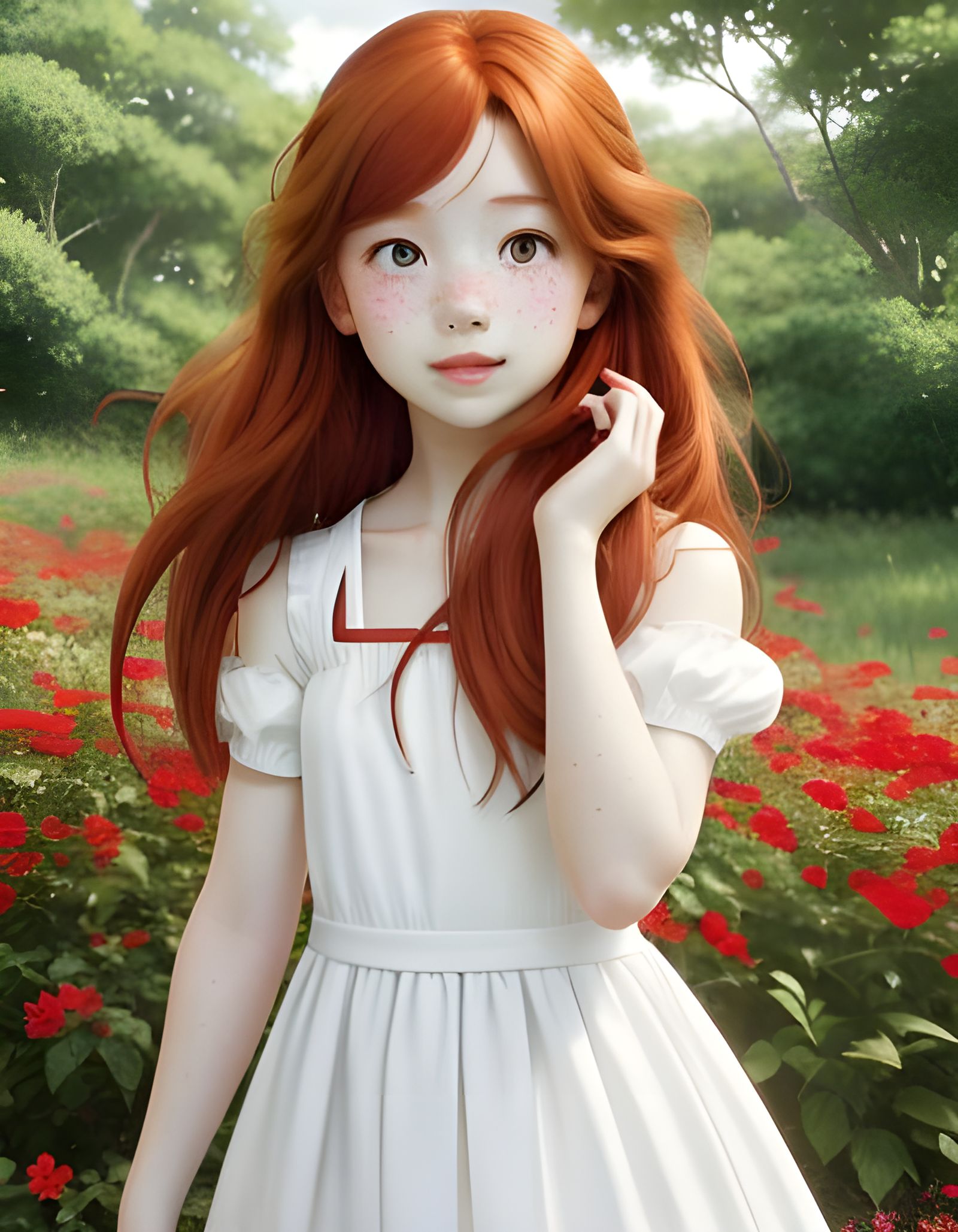 Anime Girl Picking Flowers in Studio Ghibli Style
