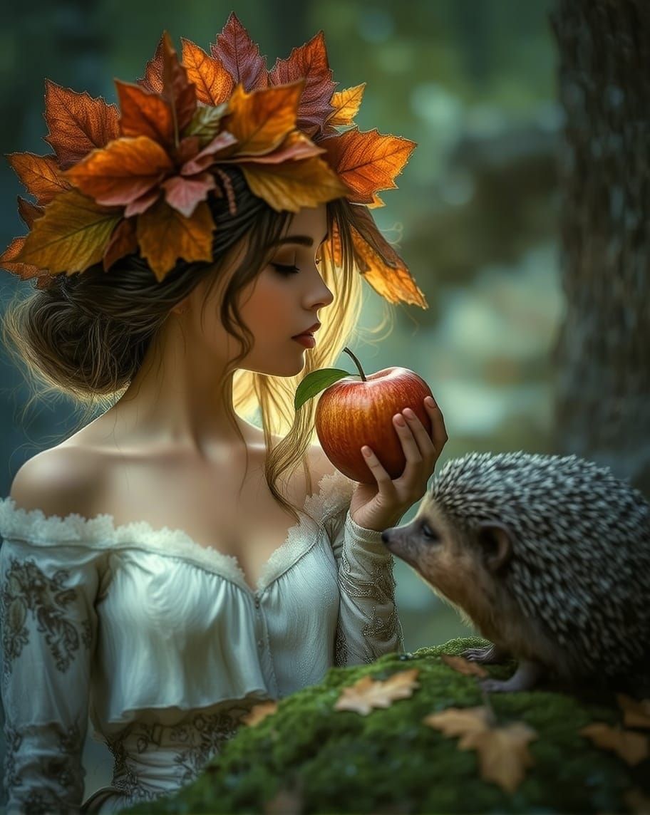 A quiet exchange in the heart of the autumn woods.