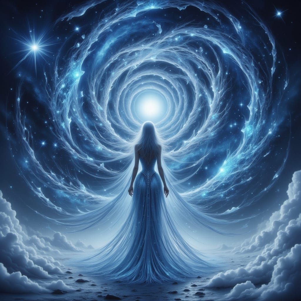Ice Goddess in Cosmic Nebula, Surreal Fantasy Art