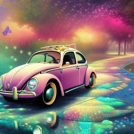 Vintage 1960s Volkswagen beetle car psychedelic gorgeous detail lighting beaded Embroidered details intricate ...  by @amyrytea