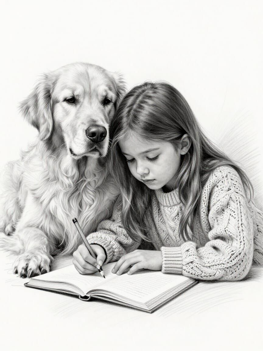 Homework with doggy helping