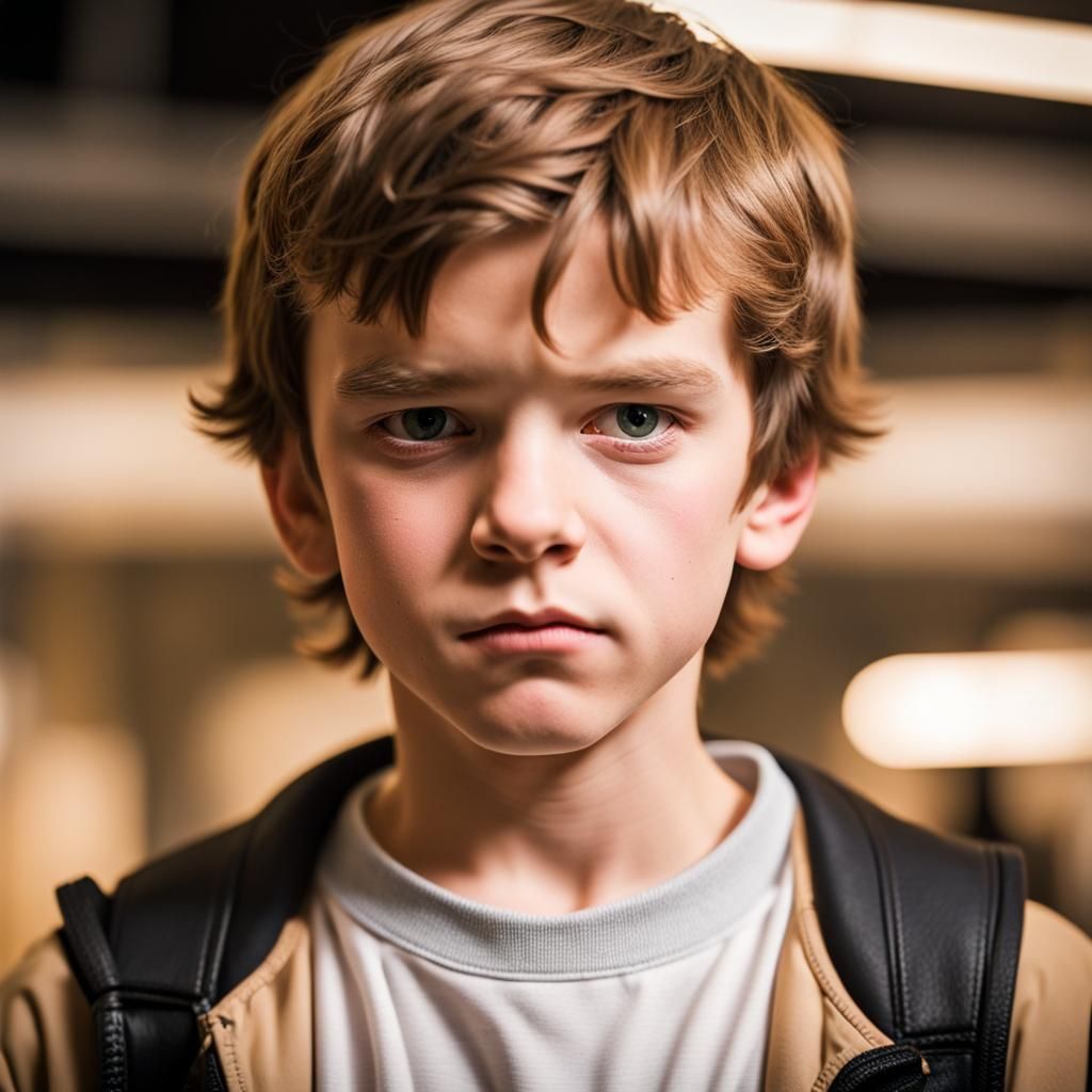 light brown haired angry teenage boy in the science museum - AI ...