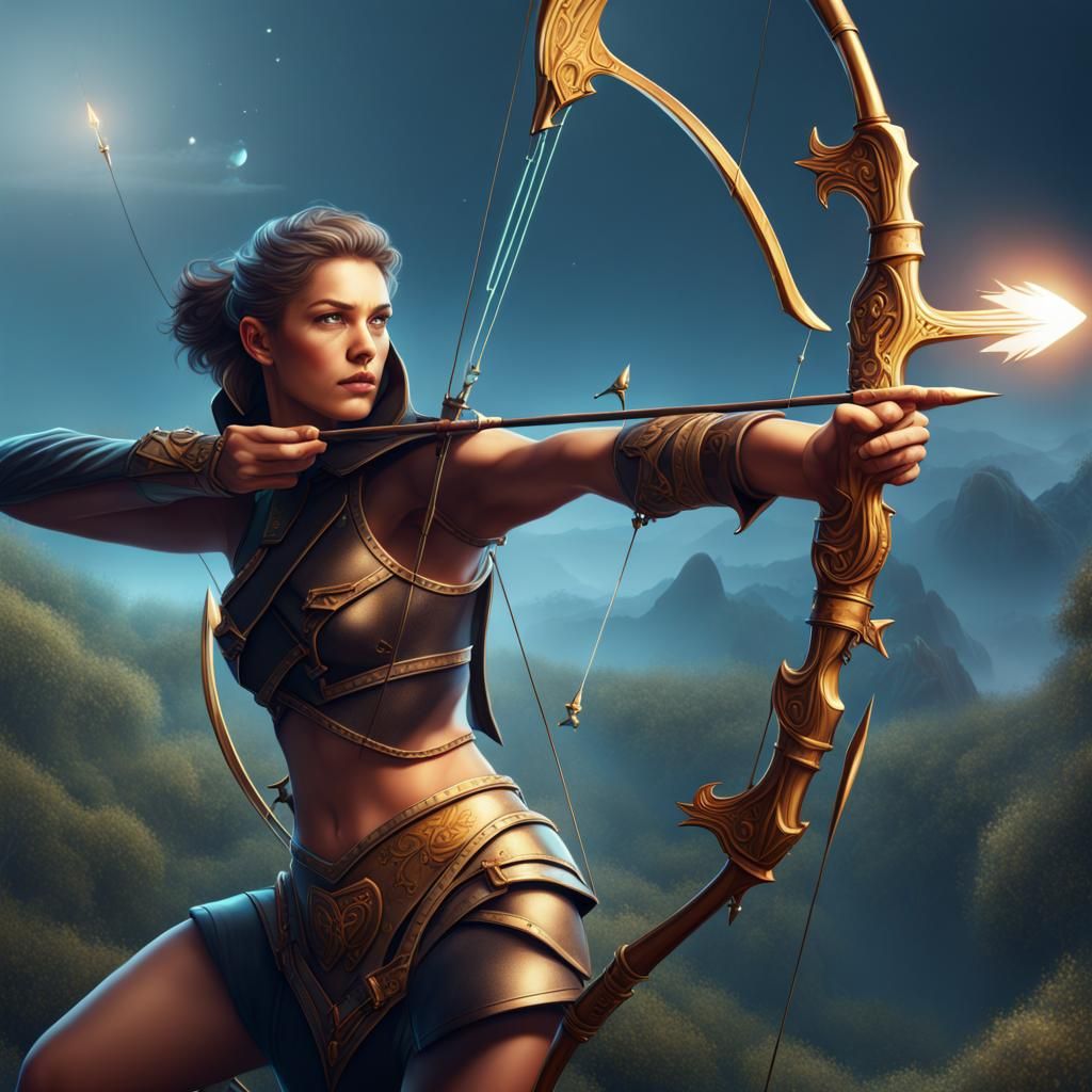 illustration of a Sagittarius archer shooting an arrow detai...