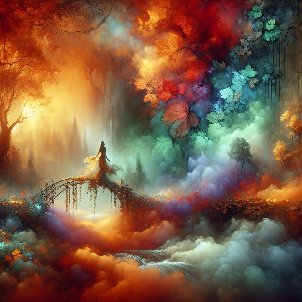 Mystical Autumn Scene in Dreamlike Watercolor Aesthetic