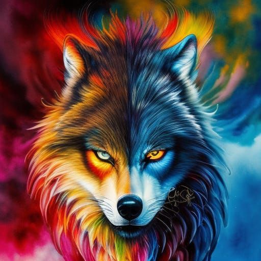 Beautiful Chimera Wolf Woman: colorful ink flow: 8k resolution ...