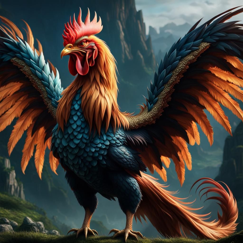 rooster dragon hybrid, fantasy, cinematic, atmosph - AI Art