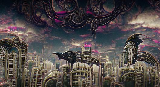 Grimdark Art Nouveau Sci-Fi Skyscrapers 8k3D