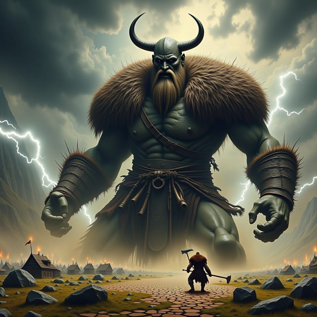  <lora:Giants and Vikings:1.0> "Viking fighting a Giant" /(dynamic action)