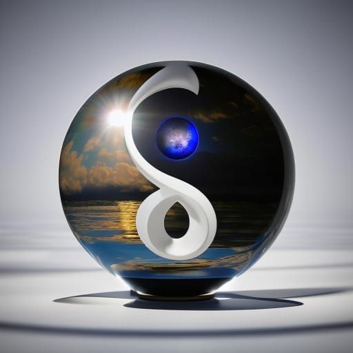 Sun and Moon in Glass Sphere: 3D Impressionist Render