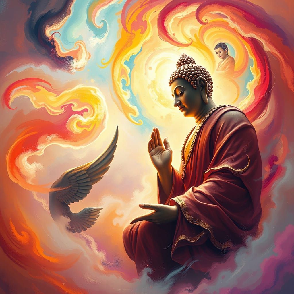 Buddha and Subama in Whirling Vortex of Ethereal Energy