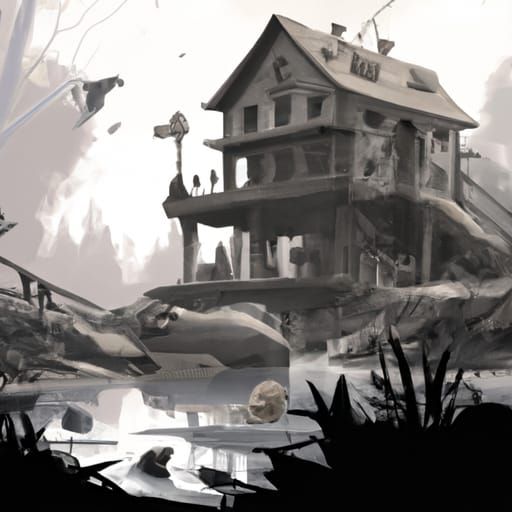 Rusty lake game concept art of the Vanderboom family house