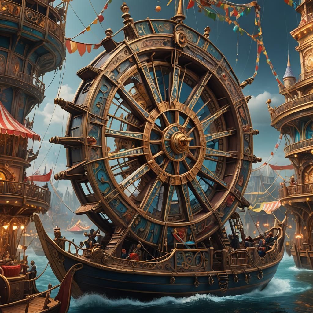 A boat with a working Is carnival fairest wheel