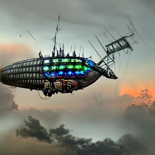 Massive Airship Flying Above Clouds