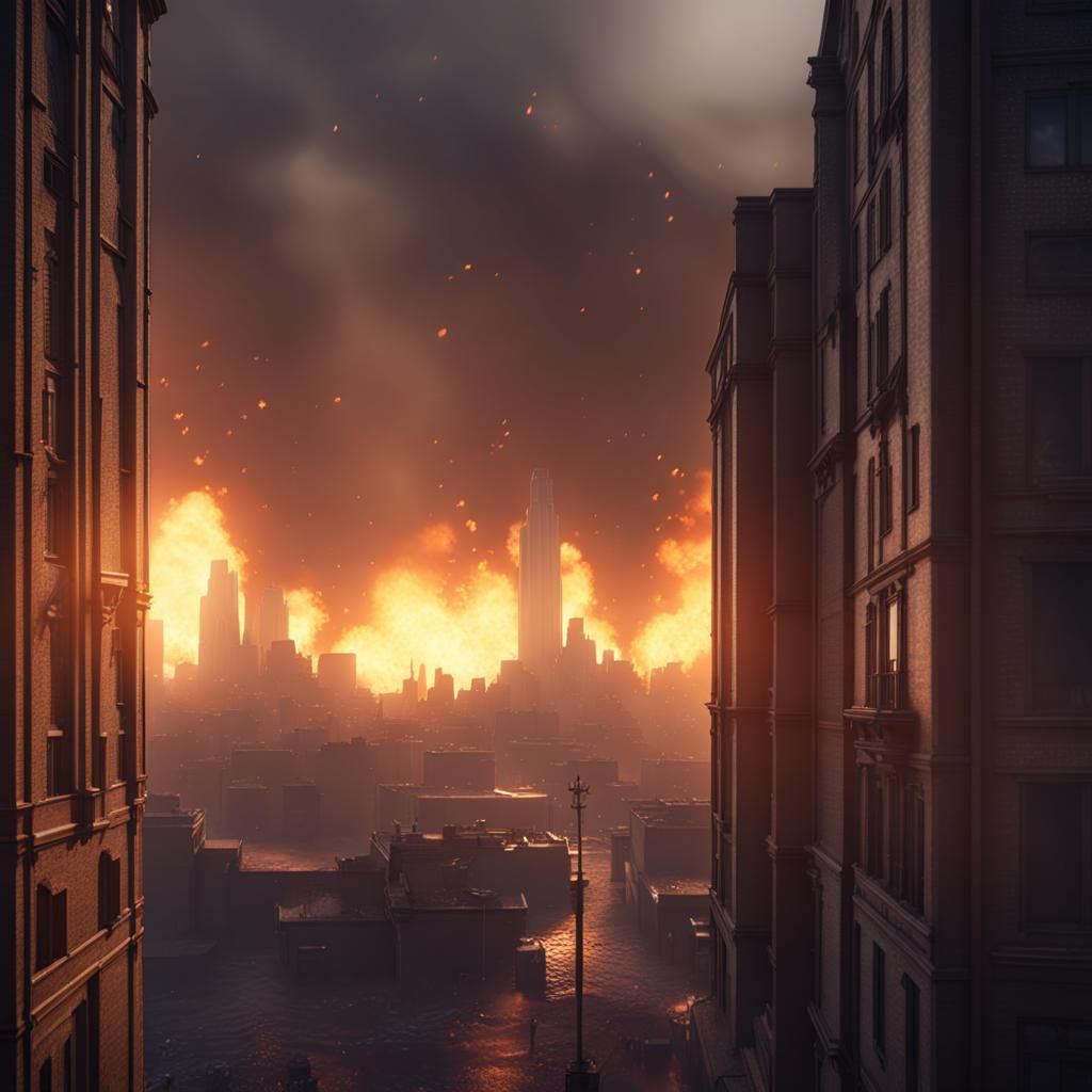 Looking out from a window and seeing city in flames 3D Game ...