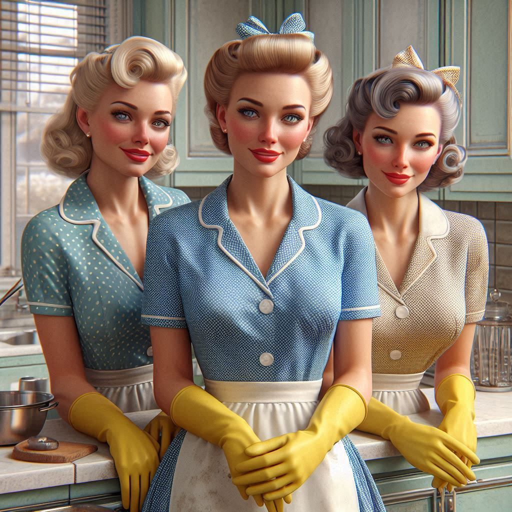 1950ies women wearing rubbergloves in a kitchen - 2