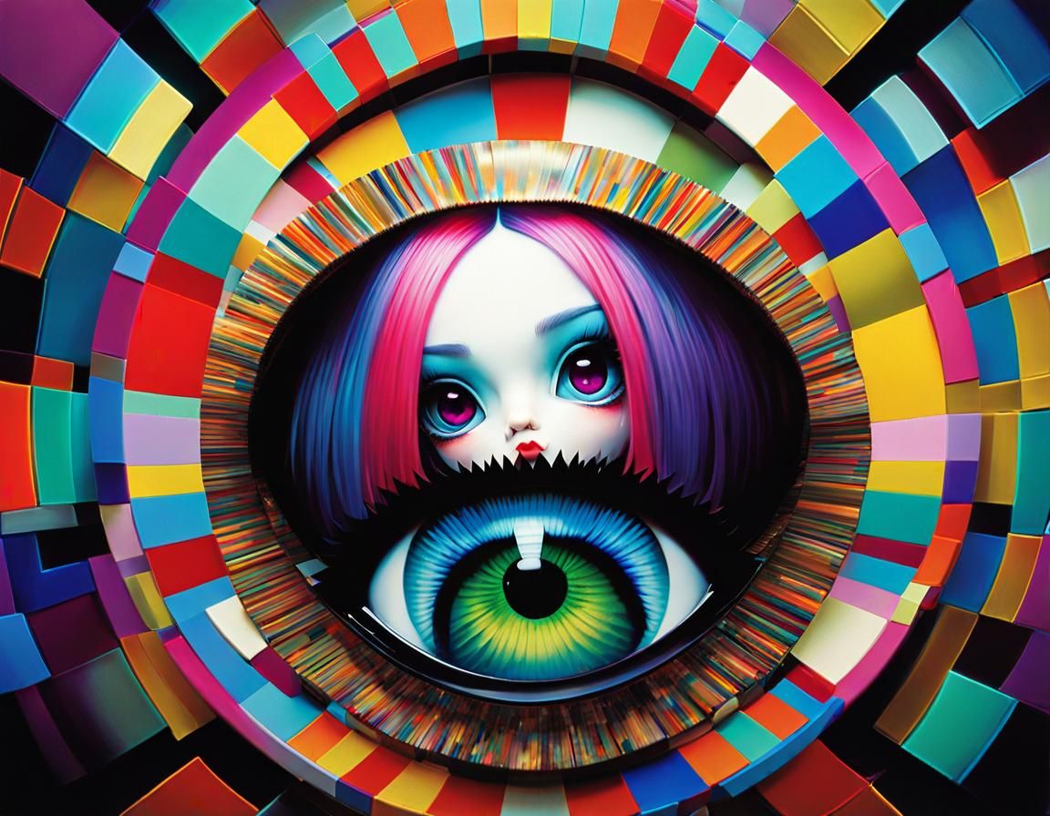 Pixelated Glitch-Art Goth Girl in Avant-Garde Studio