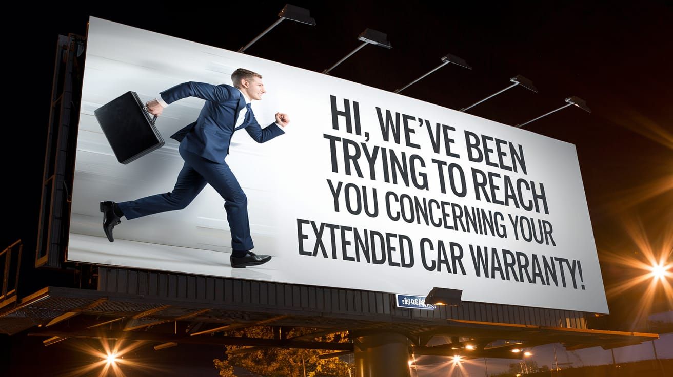 Night-Lit Billboard with Frantic Used Car Salesman