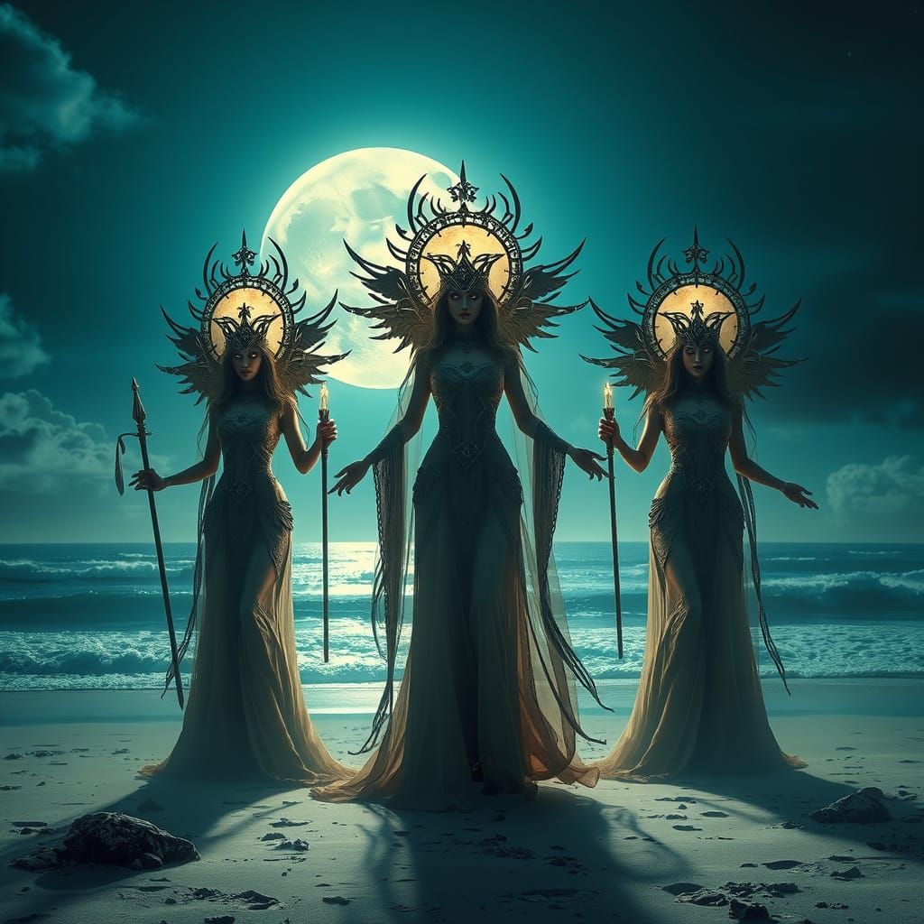 Gothic Goddess Ritual Under a Full Moon - AI Art