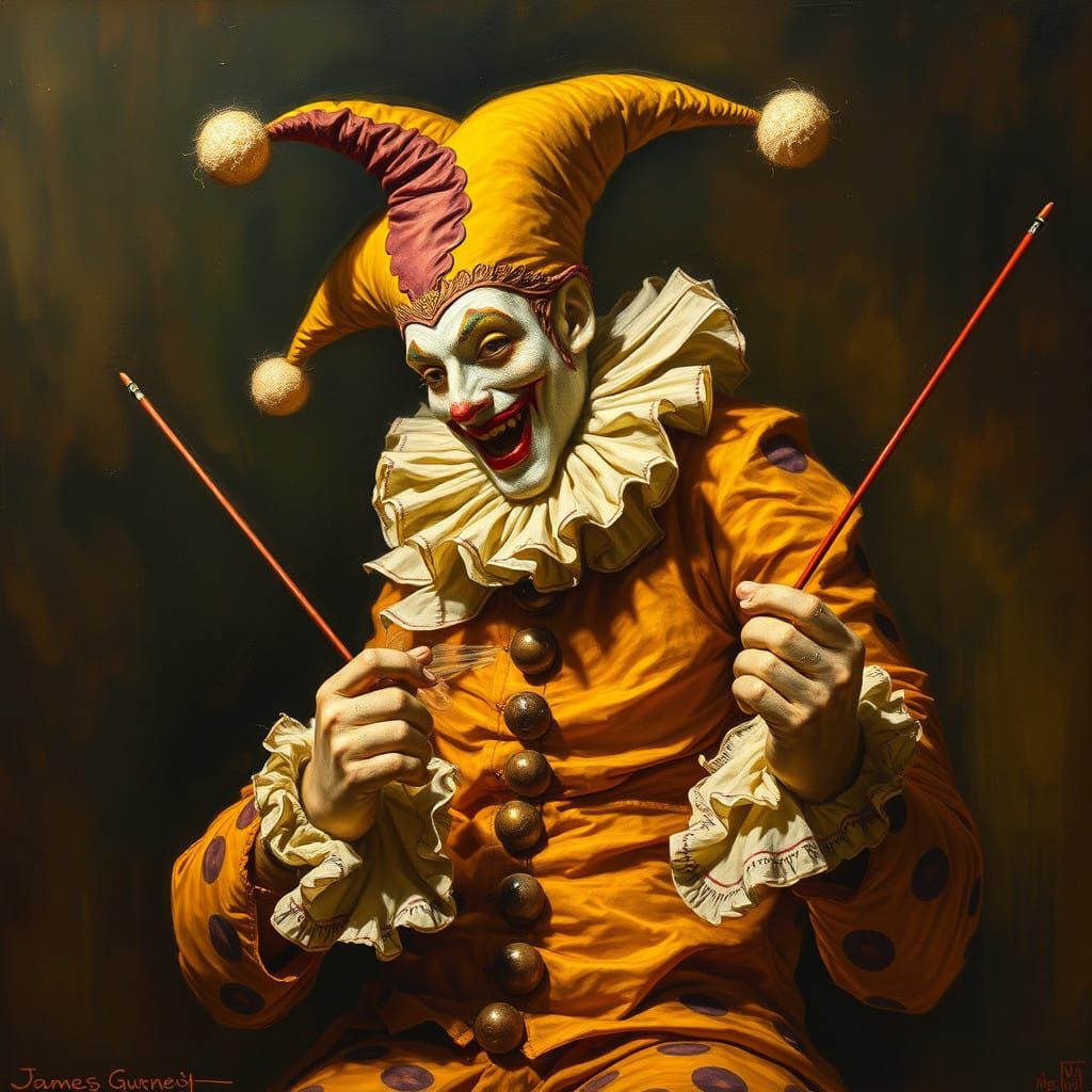 The yellow jester does not play, but gently pulls the strings  by @Miriam Wolfdaughter